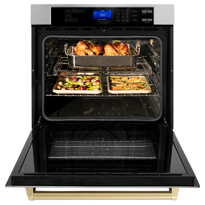 ZLINE 30 in. Autograph Edition Electric Single Wall Oven with Self Clean and True Convection in Stainless Steel and Champagne Bronze Accents (AWSZ-30-CB)