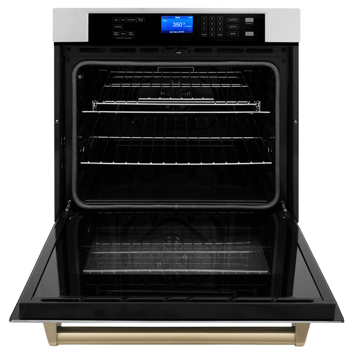 ZLINE 30 in. Autograph Edition Electric Single Wall Oven with Self Clean and True Convection in Stainless Steel and Champagne Bronze Accents (AWSZ-30-CB)