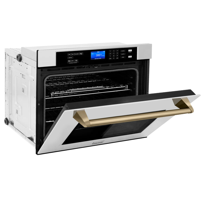 ZLINE 30 in. Autograph Edition Electric Single Wall Oven with Self Clean and True Convection in Stainless Steel and Champagne Bronze Accents (AWSZ-30-CB)