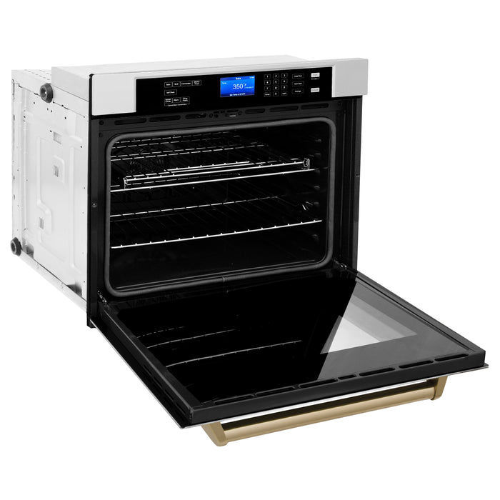 ZLINE 30 in. Autograph Edition Electric Single Wall Oven with Self Clean and True Convection in Stainless Steel and Champagne Bronze Accents (AWSZ-30-CB)