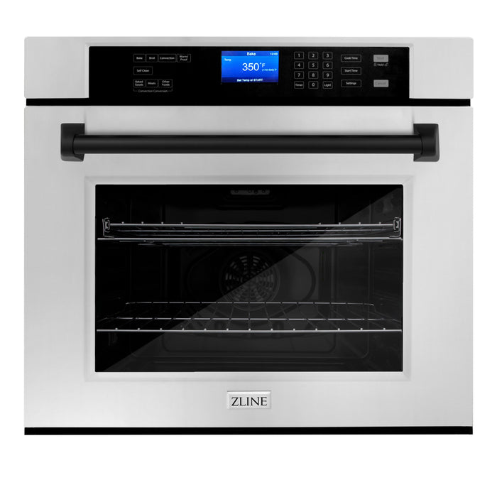 ZLINE 30 in. Autograph Edition Electric Single Wall Oven with Self Clean and True Convection in Stainless Steel and Matte Black Accents (AWSZ-30-MB)