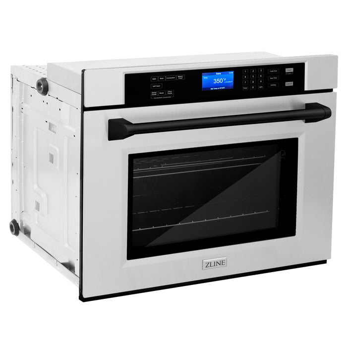 ZLINE 30 in. Autograph Edition Electric Single Wall Oven with Self Clean and True Convection in Stainless Steel and Matte Black Accents (AWSZ-30-MB)