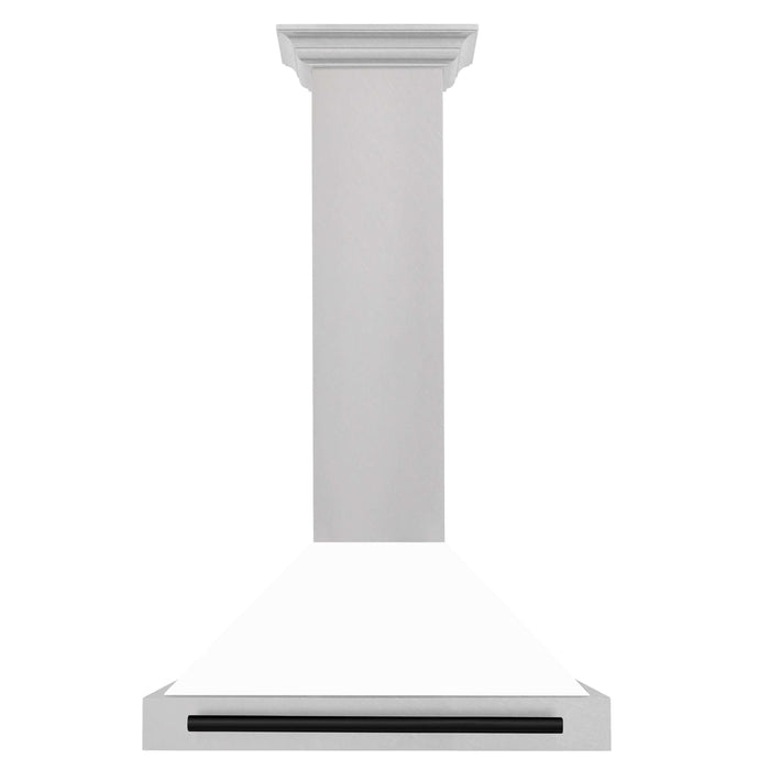 ZLINE 30 in. Autograph Edition Fingerprint Resistant Stainless Steel Range Hood with White Matte Shell and Accented Handle (KB4SNZ-WM30)