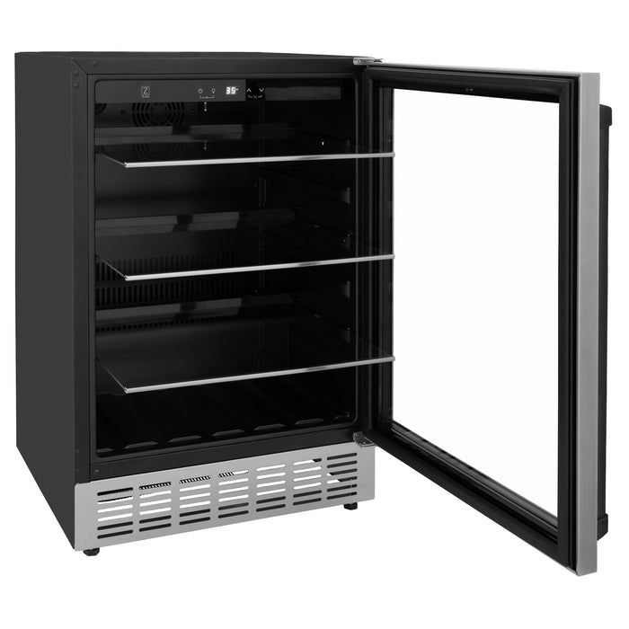 ZLINE 24 in. Monument Autograph Edition 154 Can Beverage Fridge in Stainless Steel with Matte Black Accents (RBVZ-US-24-MB)