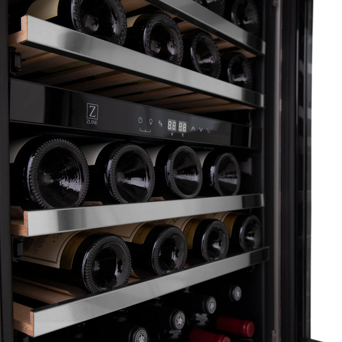 ZLINE 24 In. Monument Dual Zone 44-Bottle Wine Cooler in Stainless Steel with Wood Shelf (RWV-UD-24)