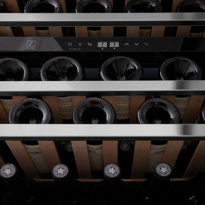 ZLINE 24 In. Monument Dual Zone 44-Bottle Wine Cooler in Stainless Steel with Wood Shelf (RWV-UD-24)