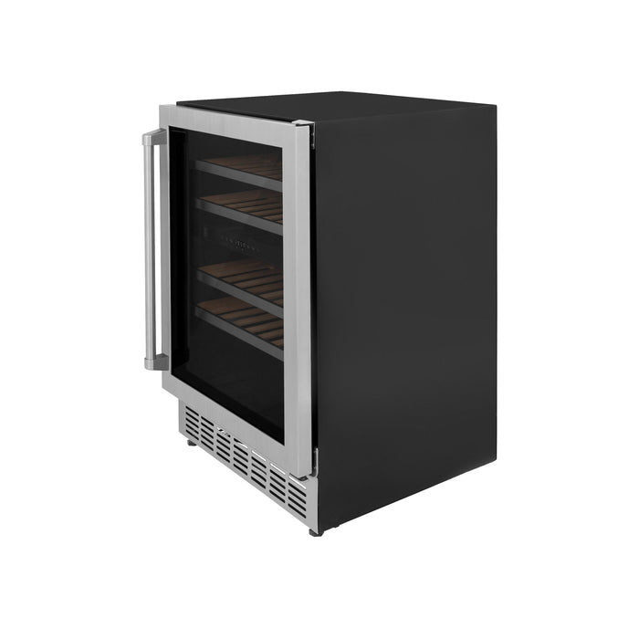 ZLINE 24 In. Monument Dual Zone 44-Bottle Wine Cooler in Stainless Steel with Wood Shelf (RWV-UD-24)