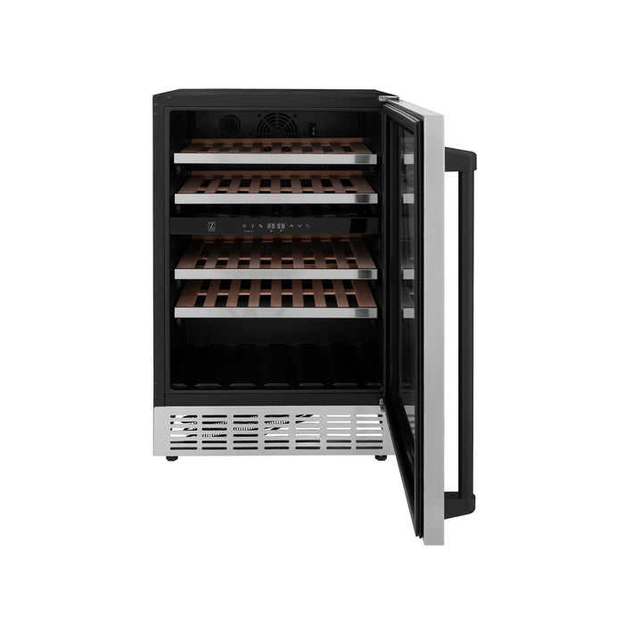 ZLINE 24 in. Monument Autograph Edition Dual Zone 44-Bottle Wine Cooler in Stainless Steel with Matte Black Accents (RWVZ-UD-24-MB)