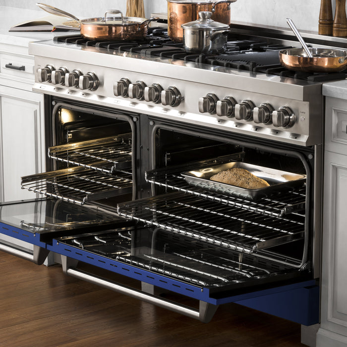 ZLINE 60 in. 7.4 cu. ft. Dual Fuel Range with Gas Stove and Electric Oven in Stainless Steel with Blue Matte (RA-BM-60)