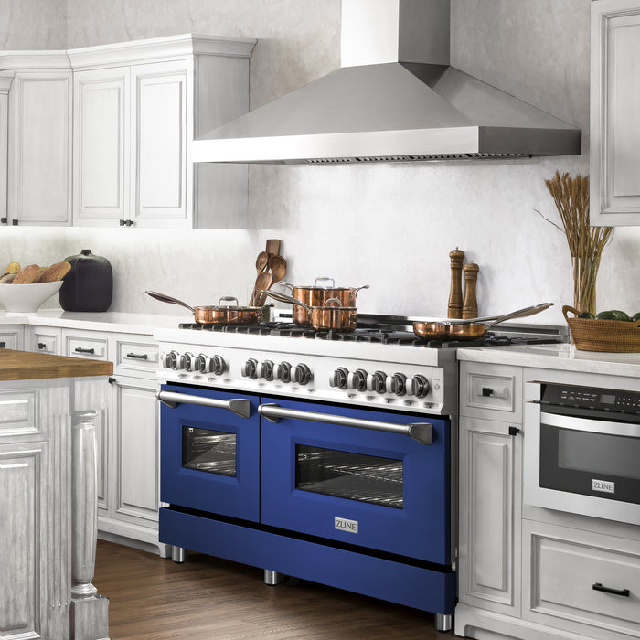 ZLINE 60 in. 7.4 cu. ft. Dual Fuel Range with Gas Stove and Electric Oven in Stainless Steel with Blue Matte (RA-BM-60)