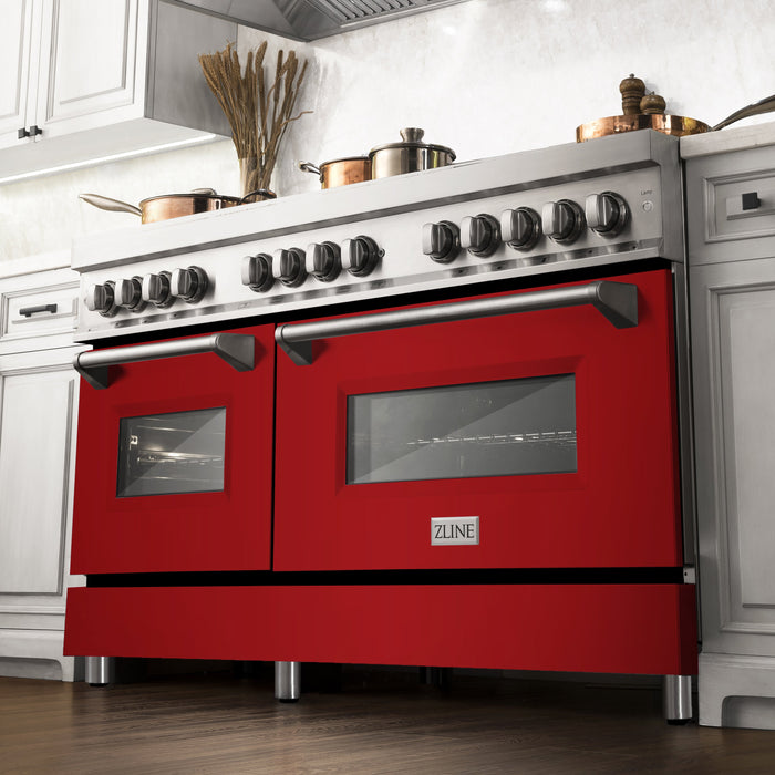 ZLINE 60 in. 7.4 cu. ft. Dual Fuel Range with Gas Stove and Electric Oven in Stainless Steel with Red Gloss Door (RA-RG-60)