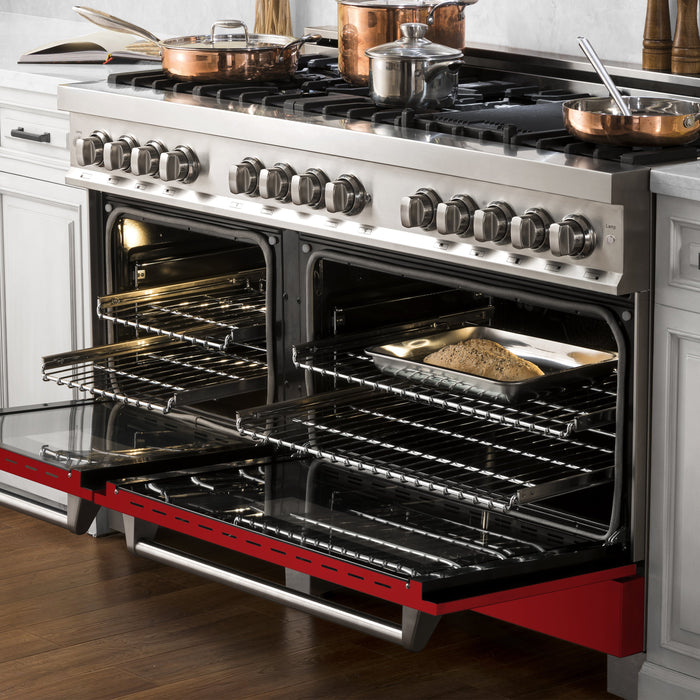 ZLINE 60 in. 7.4 cu. ft. Dual Fuel Range with Gas Stove and Electric Oven in Stainless Steel with Red Gloss Door (RA-RG-60)