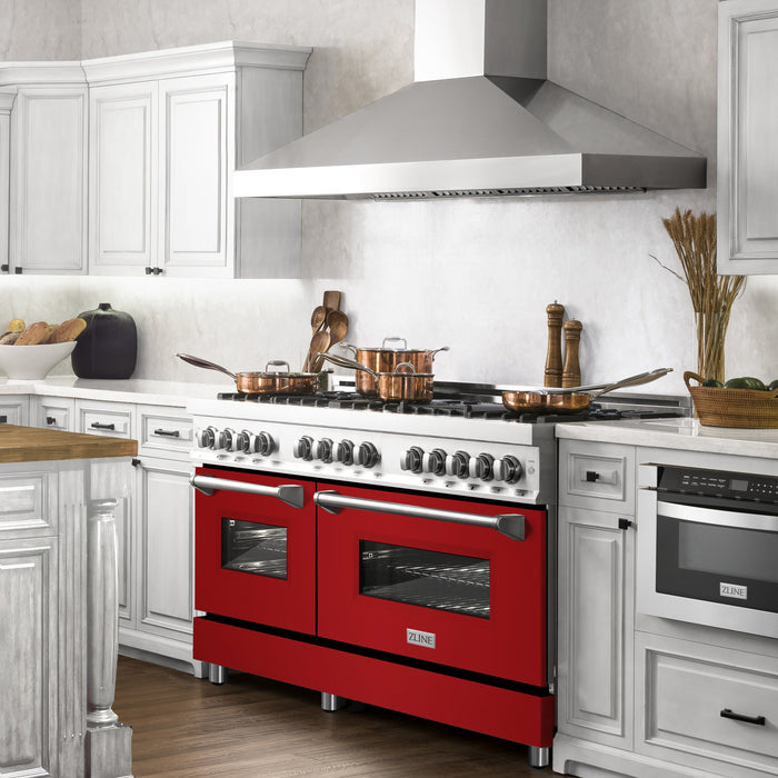 ZLINE 60 in. 7.4 cu. ft. Dual Fuel Range with Gas Stove and Electric Oven in Stainless Steel with Red Gloss Door (RA-RG-60)