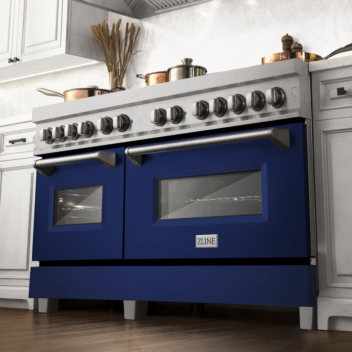 ZLINE 60 in. 7.4 cu. ft. Dual Fuel Range with Gas Stove and Electric Oven in Fingerprint Resistant Stainless Steel and Blue Gloss Door (RAS-BG-60)