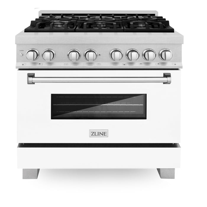 ZLINE 36 in. Professional Dual Fuel Range in Fingerprint Resistant Stainless Steel with White Matte Door (RAS-WM-36)