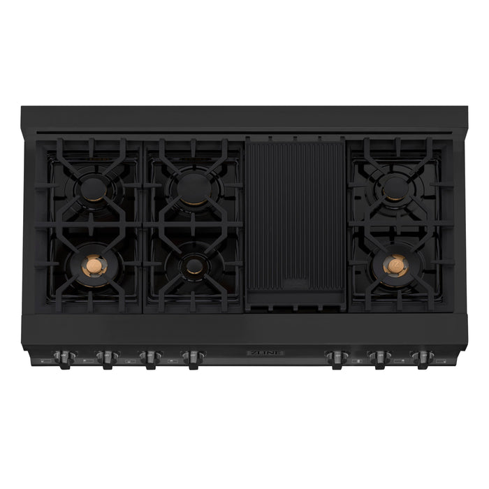 ZLINE 48 in. Porcelain Gas Stovetop in Black Stainless Steel with Brass Burners and Griddle (RTB-48)