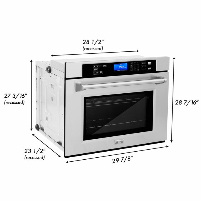 ZLINE Stainless Steel 30 in. Built-in Convection Microwave Oven and 30 in. Single Wall Oven with Self Clean (2KP-MW30-AWS30)