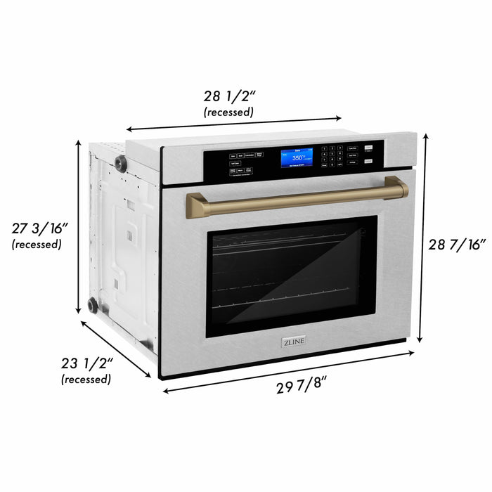 ZLINE 30 in. Autograph Edition Electric Single Wall Oven with Self Clean and True Convection in Fingerprint Resistant Stainless Steel and Champagne Bronze Accents (AWSSZ-30-CB)