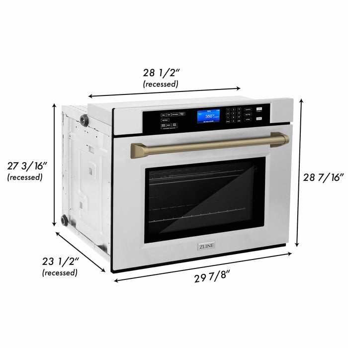 ZLINE 30 in. Autograph Edition Electric Single Wall Oven with Self Clean and True Convection in Stainless Steel and Champagne Bronze Accents (AWSZ-30-CB)