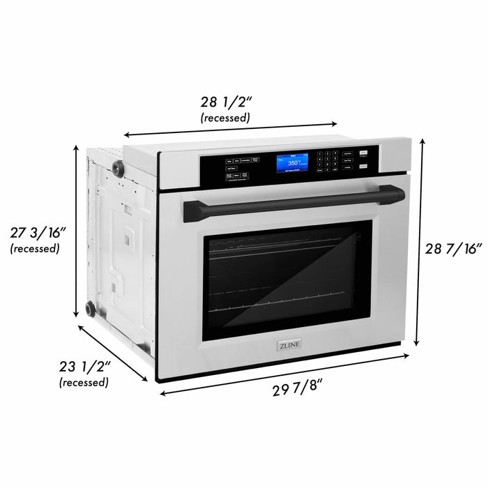 ZLINE 30 in. Autograph Edition Electric Single Wall Oven with Self Clean and True Convection in Stainless Steel and Matte Black Accents (AWSZ-30-MB)