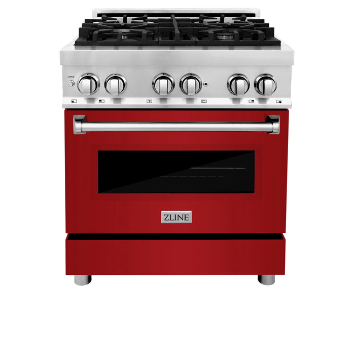 ZLINE 30 in. 4.0 cu. ft. Dual Fuel Range with Gas Stove and Electric Oven in Stainless Steel with Red Gloss Doors (RA-RG-30)