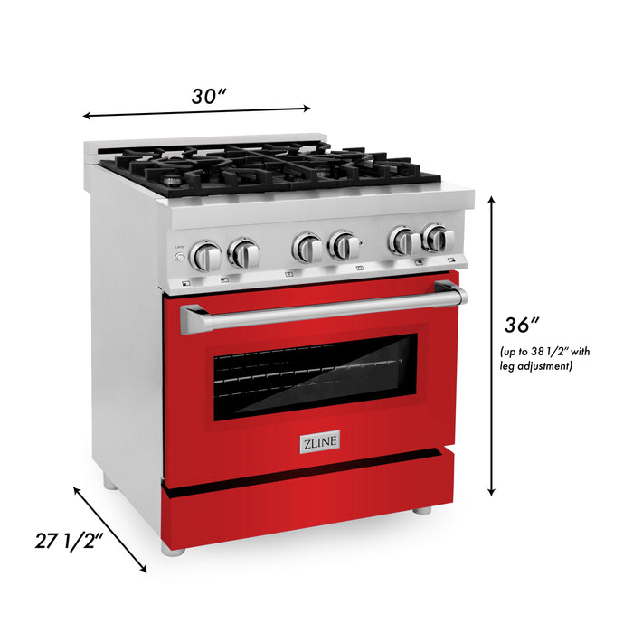 ZLINE 30 in. 4.0 cu. ft. Dual Fuel Range with Gas Stove and Electric Oven in Stainless Steel with Red Matte Door (RA-RM-30)