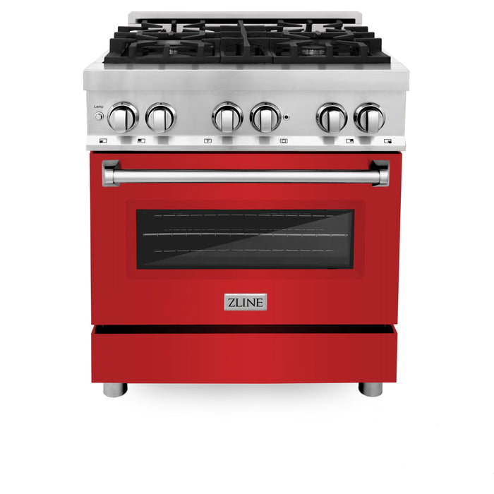 ZLINE 30 in. 4.0 cu. ft. Dual Fuel Range with Gas Stove and Electric Oven in Stainless Steel with Red Matte Door (RA-RM-30)