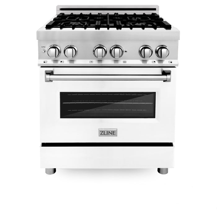 ZLINE 30 in. 4.0 cu. ft. Electric Oven and Gas Cooktop Dual Fuel Range with Griddle and White Matte Door in Stainless Steel (RA-WM-GR-30)