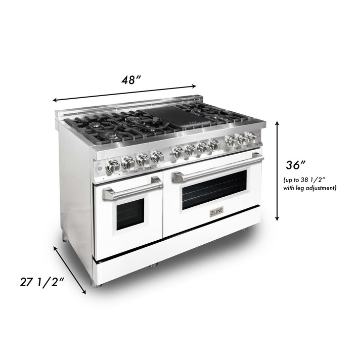 ZLINE 48 in. Professional Dual Fuel Range in Stainless Steel with White Matte Door (RA-WM-48)