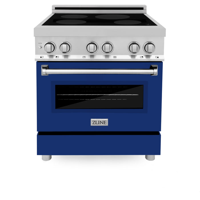 ZLINE 30 in. 4.0 cu. ft. Induction Range with a 4 Induction Element Stove and Electric Oven in Stainless Steel with Blue Gloss Door (RAIND-BG-30)