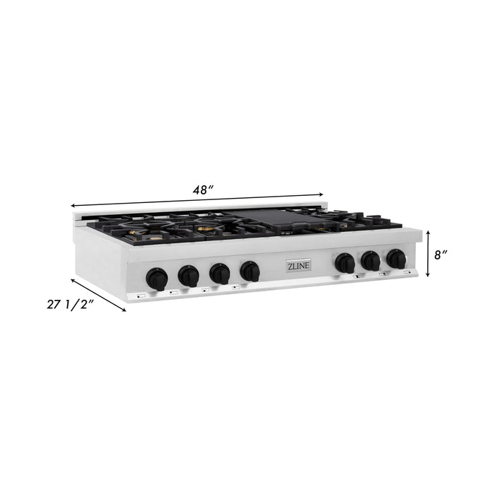 ZLINE Autograph Edition 48 in. Porcelain Rangetop with 7 Gas Burners in Stainless Steel with Matte Black Accents (RTZ-48-MB)