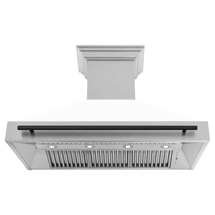 ZLINE 48 in. Autograph Edition Fingerprint Resistant Stainless Steel Range Hood with White Matte Shell and Accented Handle (8654SNZ-WM48)