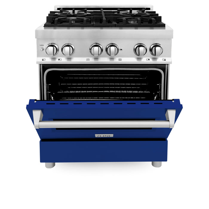 ZLINE 30 in. 4.0 cu. ft. Dual Fuel Range with Gas Stove and Electric Oven in Stainless Steel with Blue Gloss Door (RA-BG-30)