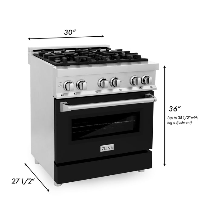 ZLINE 30 in. 4.0 cu. ft. Dual Fuel Range with Gas Stove and Electric Oven in Stainless Steel with Black Matte Door (RA-BLM-30)