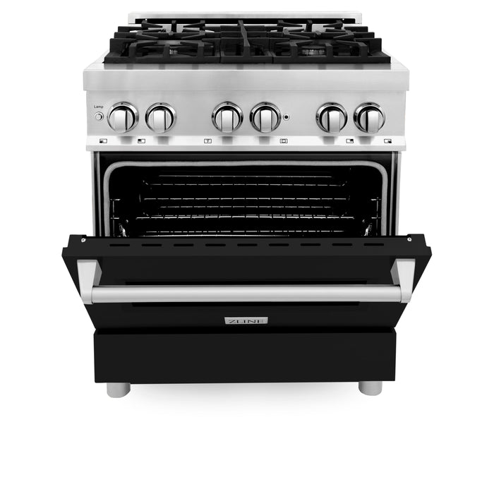 ZLINE 30 in. 4.0 cu. ft. Dual Fuel Range with Gas Stove and Electric Oven in Stainless Steel with Black Matte Door (RA-BLM-30)