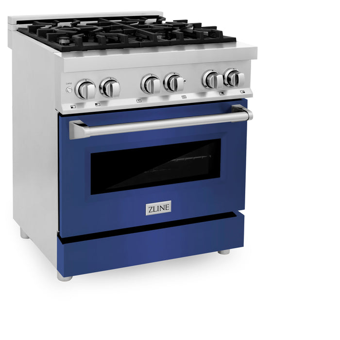 ZLINE 30 in. 4.0 cu. ft. Dual Fuel Range with Gas Stove and Electric Oven in Stainless Steel with Blue Matte Door (RA-BM-30)