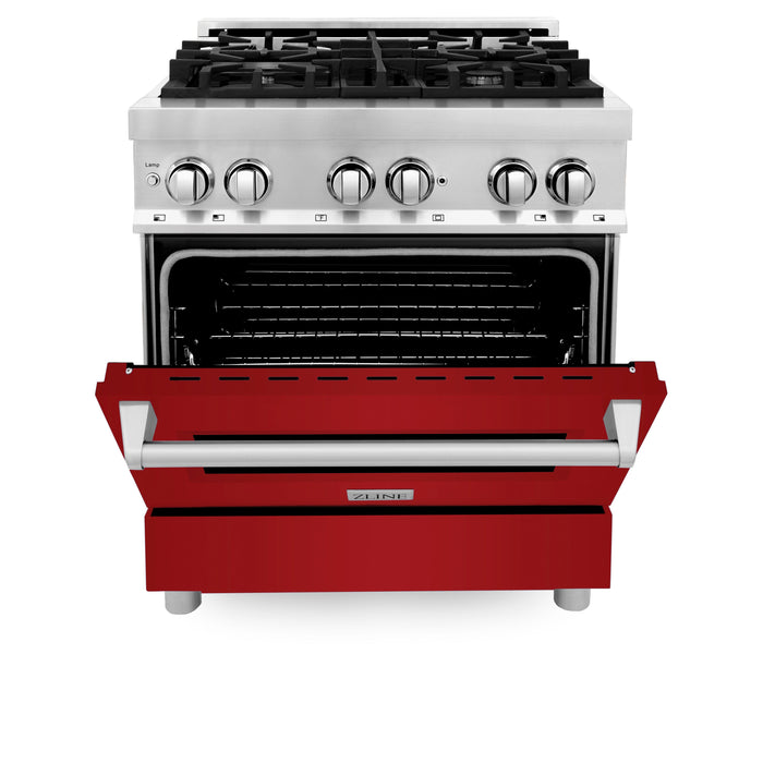 ZLINE 30 in. 4.0 cu. ft. Dual Fuel Range with Gas Stove and Electric Oven in Stainless Steel with Red Gloss Doors (RA-RG-30)