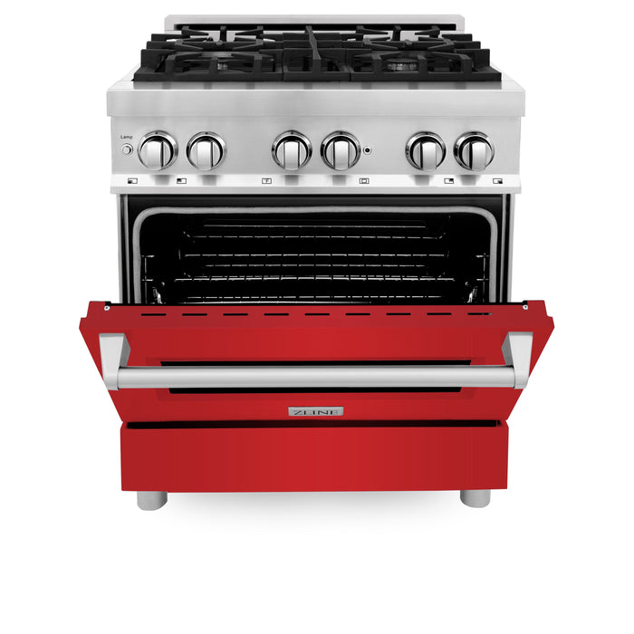 ZLINE 30 in. 4.0 cu. ft. Dual Fuel Range with Gas Stove and Electric Oven in Stainless Steel with Red Matte Door (RA-RM-30)