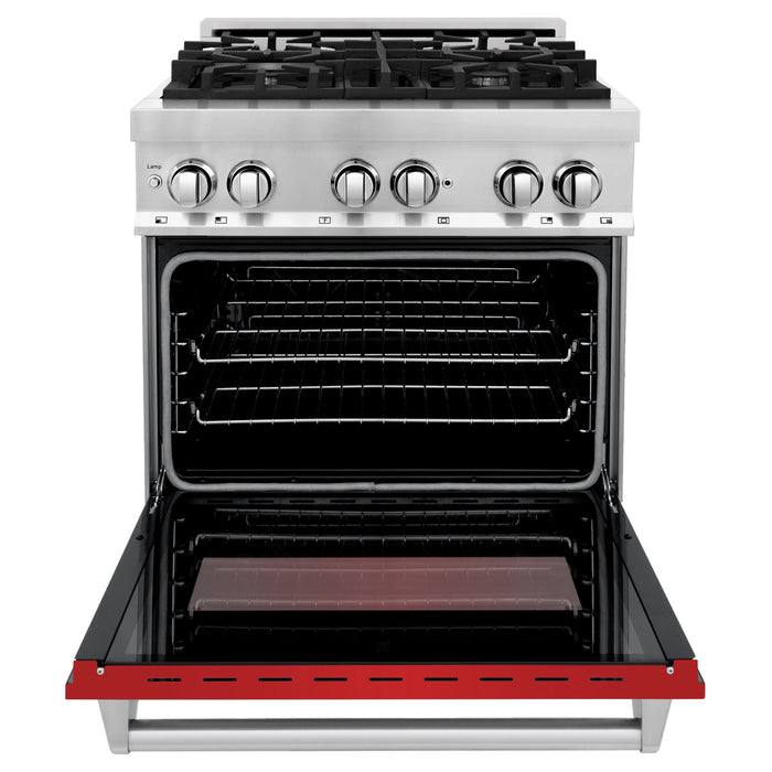 ZLINE 30 in. 4.0 cu. ft. Dual Fuel Range with Gas Stove and Electric Oven in Stainless Steel with Red Matte Door (RA-RM-30)