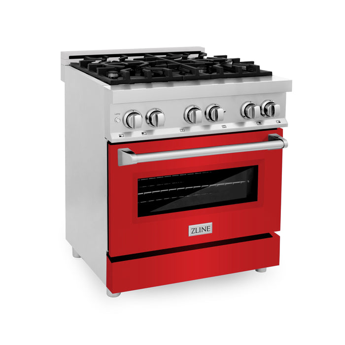 ZLINE 30 in. 4.0 cu. ft. Dual Fuel Range with Gas Stove and Electric Oven in Stainless Steel with Red Matte Door (RA-RM-30)