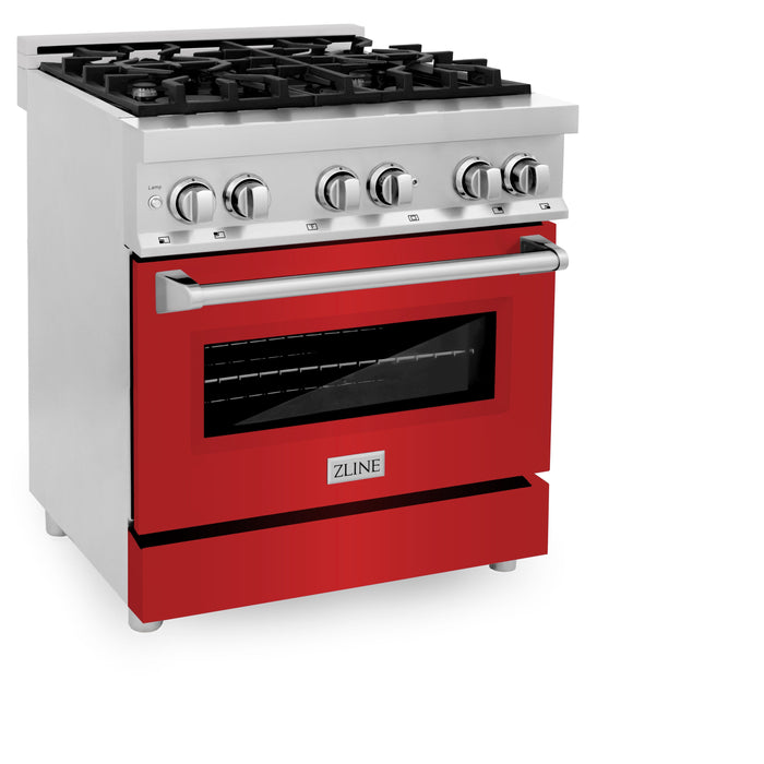 ZLINE 30 in. 4.0 cu. ft. Dual Fuel Range with Gas Stove and Electric Oven in Stainless Steel with Red Matte Door (RA-RM-30)