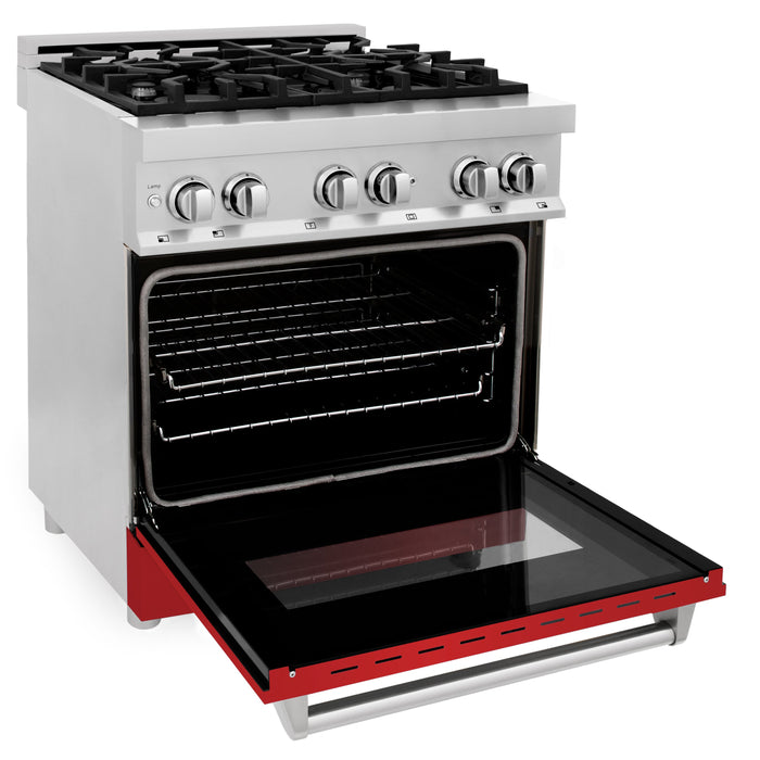 ZLINE 30 in. 4.0 cu. ft. Dual Fuel Range with Gas Stove and Electric Oven in Stainless Steel with Red Matte Door (RA-RM-30)