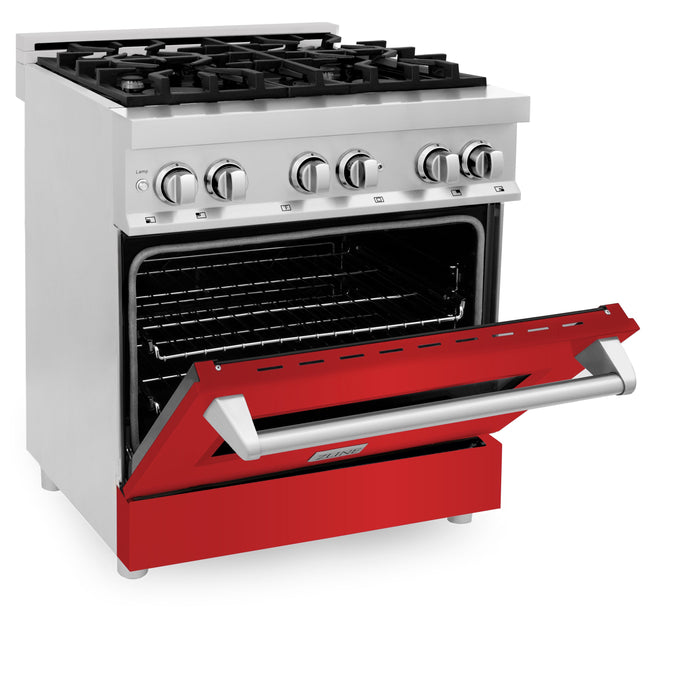 ZLINE 30 in. 4.0 cu. ft. Dual Fuel Range with Gas Stove and Electric Oven in Stainless Steel with Red Matte Door (RA-RM-30)