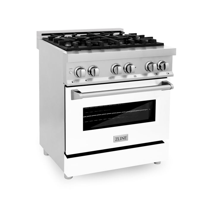 ZLINE 30 in. 4.0 cu. ft. Dual Fuel Range with Gas Stove and Electric Oven in Stainless Steel with White Matte Door (RA-WM-30)