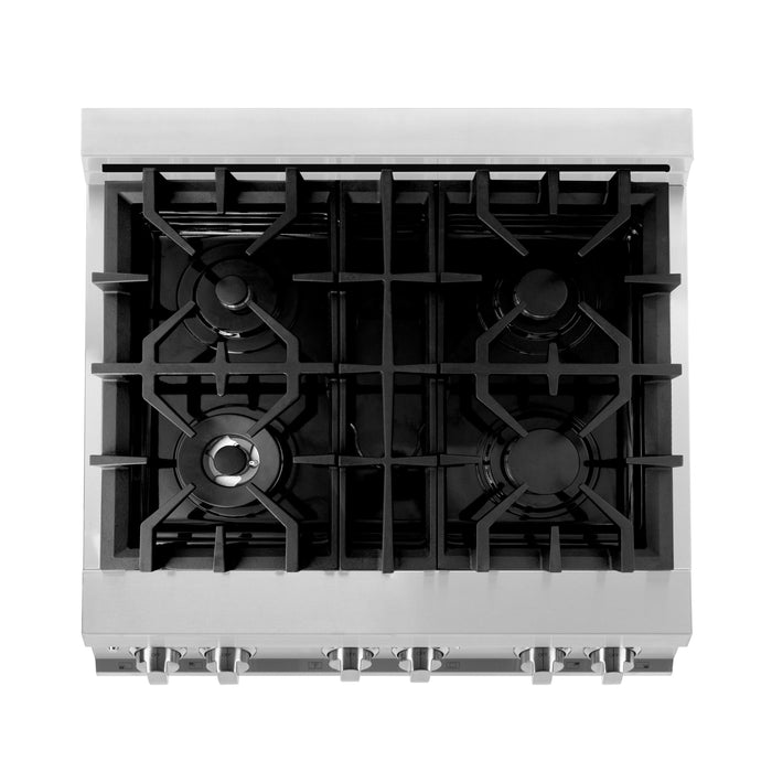 ZLINE 30 in. Kitchen Package with Stainless Steel Dual Fuel Range with a 30 in. Over the Range Microwave, and Stainless Steel Dishwasher (3KP-RAOTR30-DW)