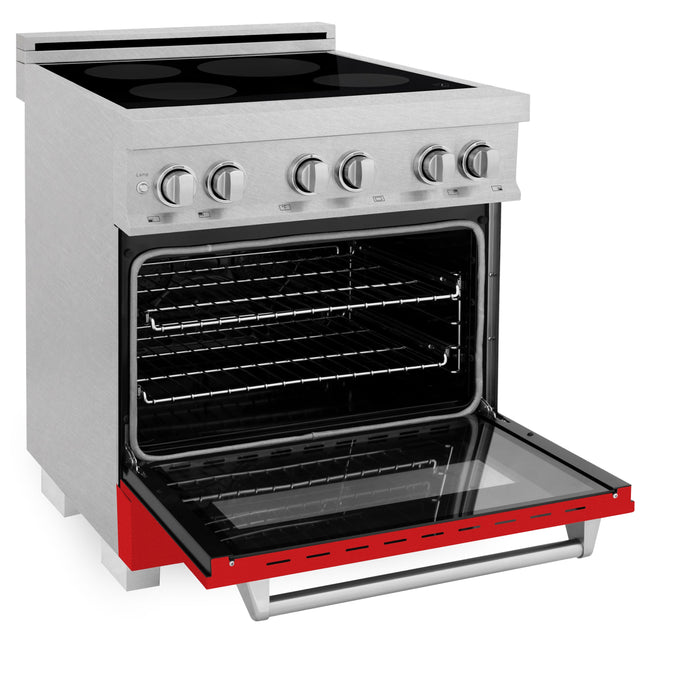 ZLINE 30 IN. 4.0 cu. ft. Induction Range in Fingerprint Resistant Stainless Steel with a 4 Element Stove, Electric Oven, and Red Matte Door (RAINDS-RM-30)