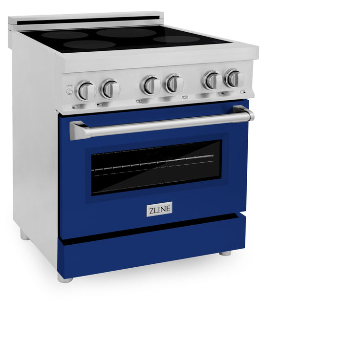 ZLINE 30 in. 4.0 cu. ft. Induction Range with a 4 Induction Element Stove and Electric Oven in Stainless Steel with Blue Gloss Door (RAIND-BG-30)