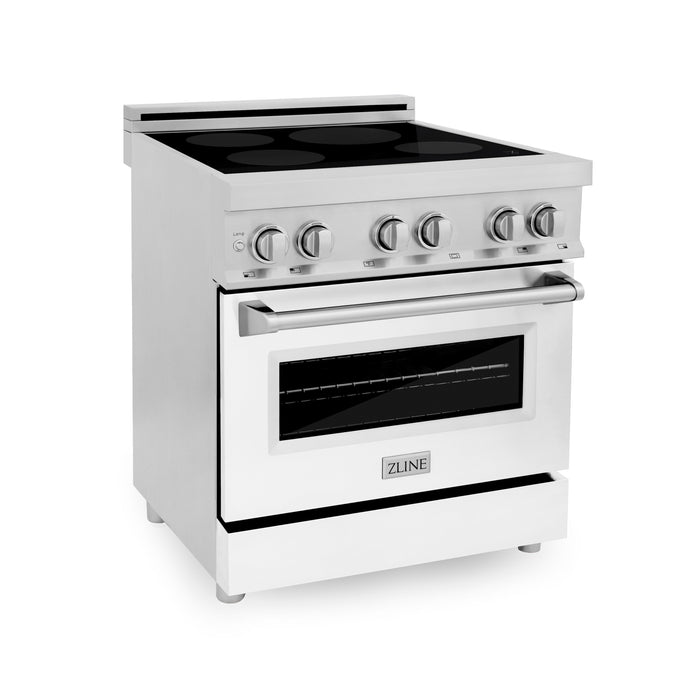 ZLINE 30 in. 4.0 cu. ft. Induction Range with a 4 Induction Element Stove and Electric Oven in Stainless Steel with White Matte Door (RAIND-WM-30)