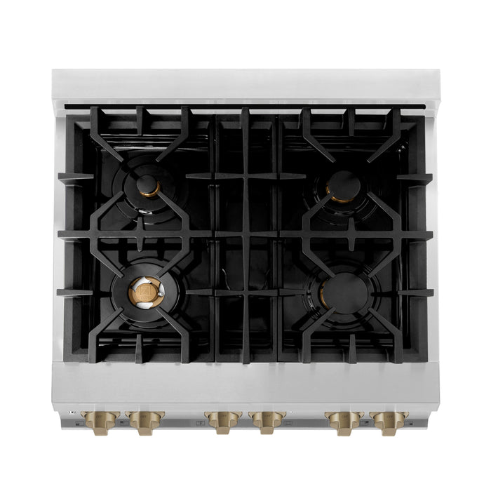 ZLINE Autograph Edition 30 in. 4.0 cu. ft. Dual Fuel Range with Gas Stove and Electric Oven in Stainless Steel with Champagne Bronze Accents (RAZ-30-CB)