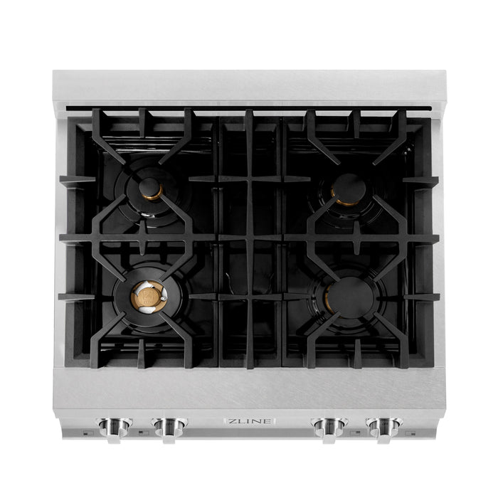 ZLINE 30 in. Porcelain Rangetop in DuraSnow Stainless Steel with 4 Gas Brass Burners (RTS-BR-30)